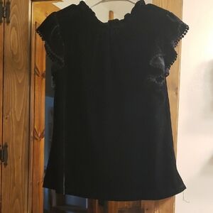 THML Black Velvet Ruffled Women's Top